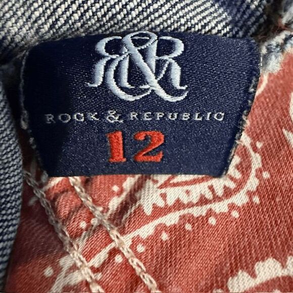Rock & Republic Hula Denim Shorts Distressed Bandana Print Size 12 - Picture 8 of 13